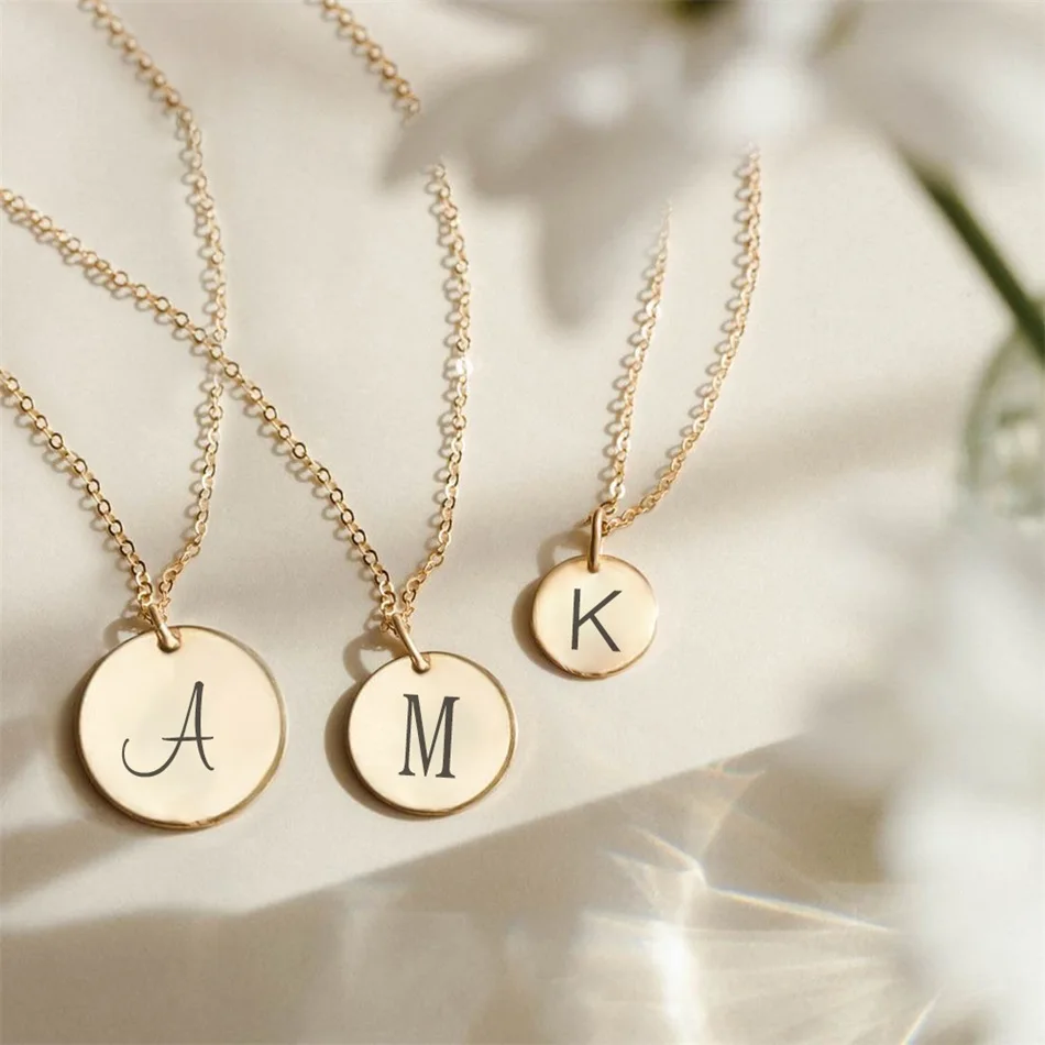 Orazio Engraving Custom Necklace Gold Color 26 Artistic Alphabet Stainless Steel Pendant Choker Chains For Women/Man Gifts