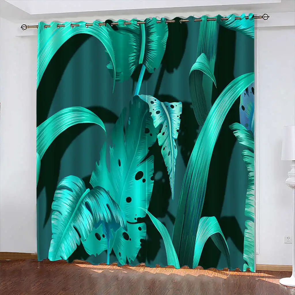 Занавеска с принтом зеленых листьев затемняющие занавески разделением для