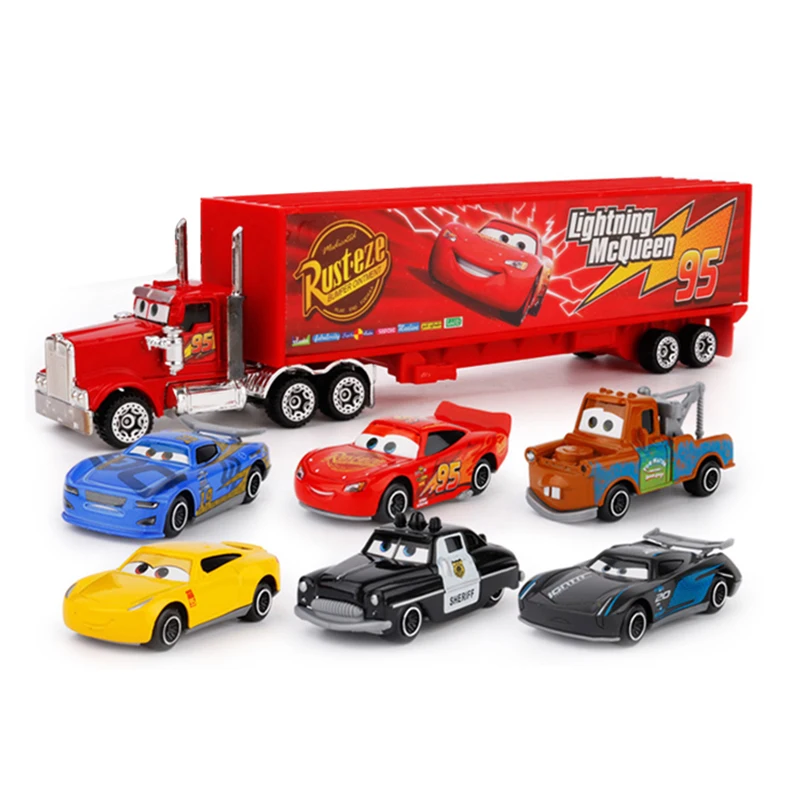 

7Pcs/set Disney Pixar Cars 3 Lightning McQueen Jackson Storm Cruz Mater Mack Uncle Truck 1:55 Diecast Metal Car Model Boy Toy