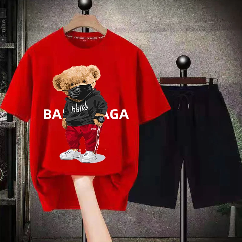 Men T-Shirts Shorts Set Summer Short Sets Cotton Luxury Brand Women Unisex Clothing Oversized Size Leisure Quality Streetwear