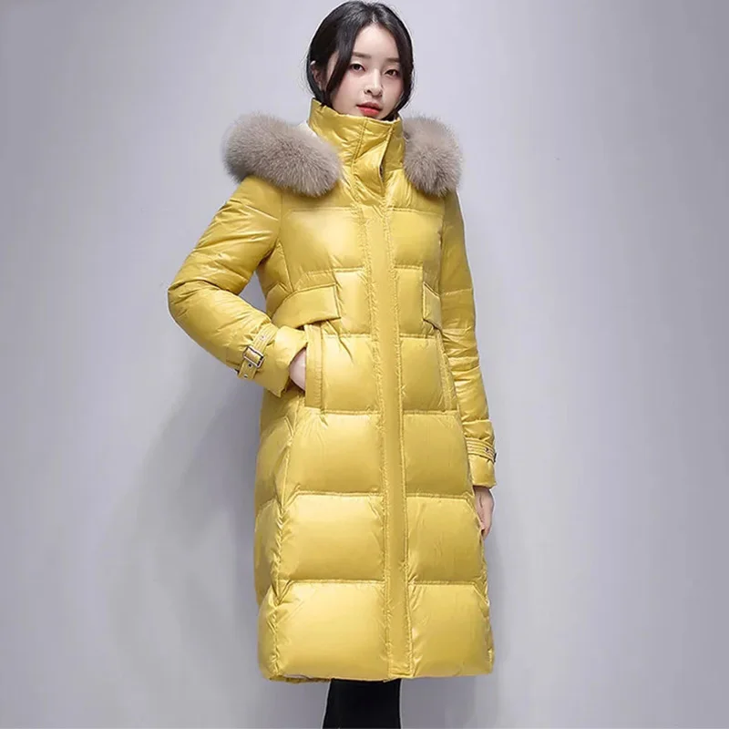 High-End Down Jacket Women Winter 2022 Detachable Hat Long Real Fox Fur Collar Parkas White Duck Down Quality Warm Coat Female