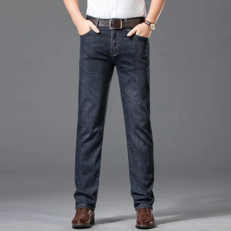 

Jean Mens Regular 2023 Spring and Summer New Business Casual Classic Straight Slim Fit Jeans Pants Denim Trousers