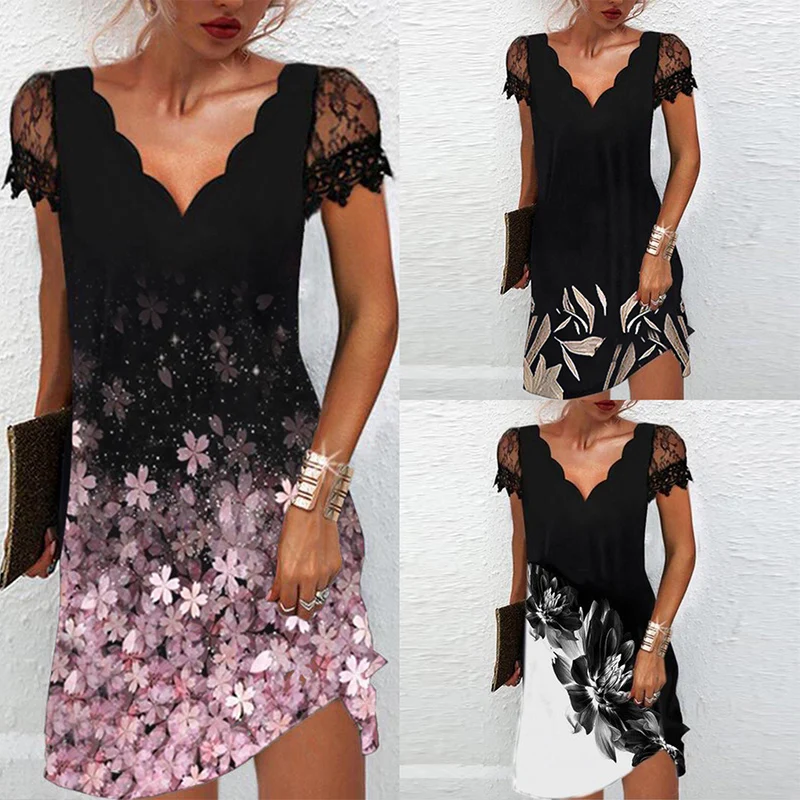 

Женское летнее платье с V-образным вырезом и коротким рукавом