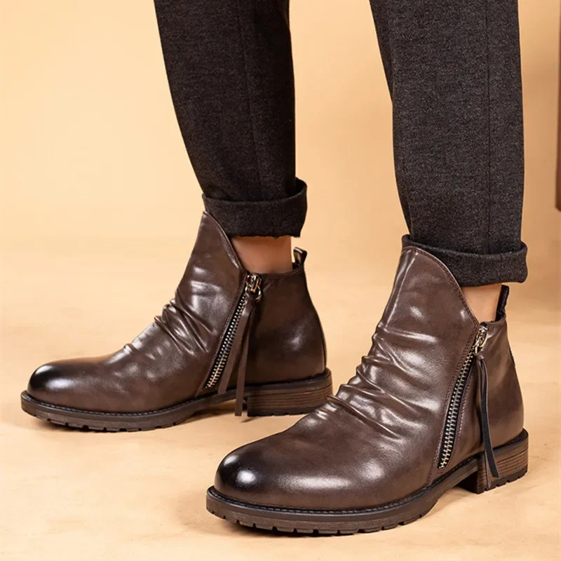 Мужские уличные высокие ботинки челси 2024 брендовые удобные модные кожаные