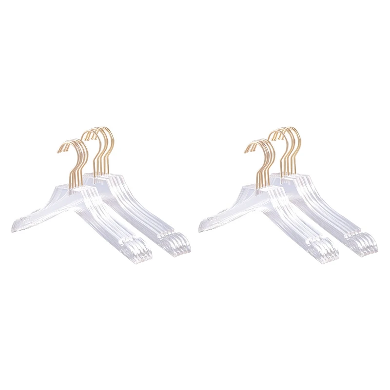 

10 Pcs Clear Acrylic Clothes Hanger With Gold Hook, Transparent Shirts Dress Hanger With Notches For Lady Kids S & L