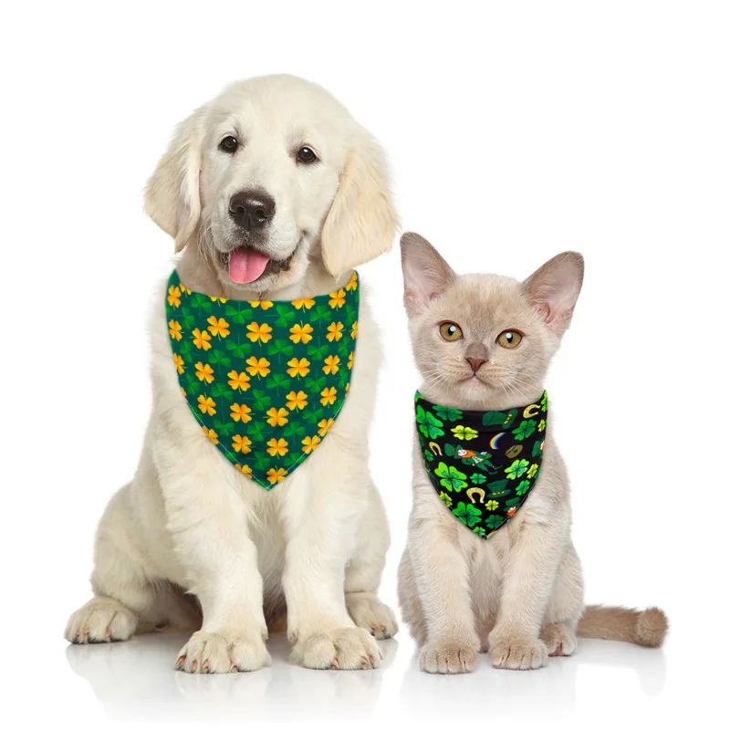 ST Patrick's Day Dog Bandana Clover Pet Supplies Accessories Green Bandanas Scarf Small Cat Puppy |