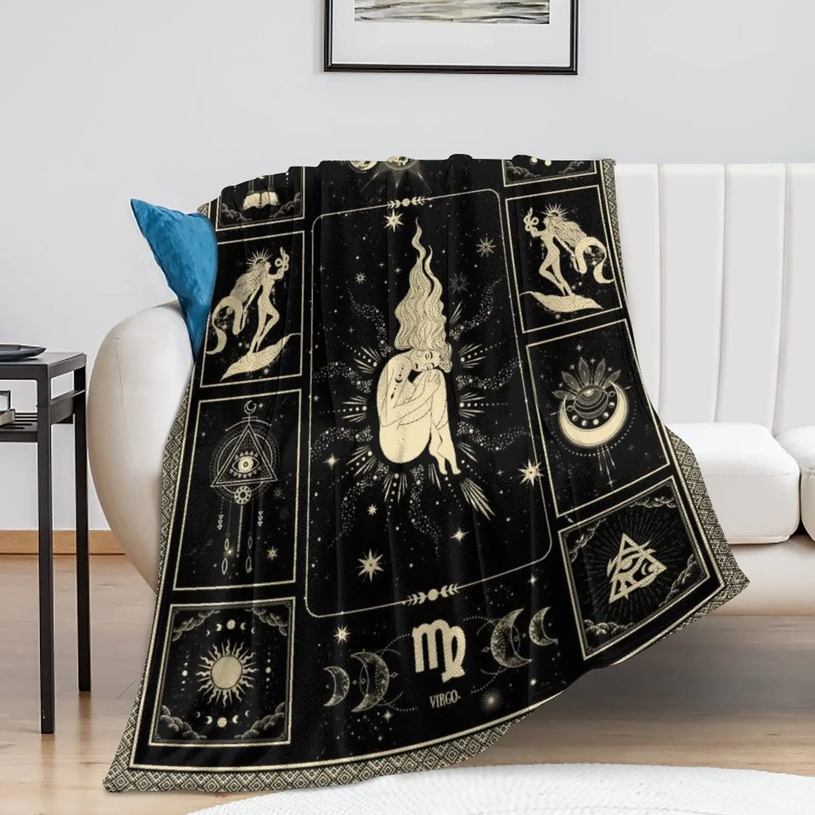 

Sun Moon Blanket Stars Space Psychedelic Black and White Print Throw Blanket for Couch Bed Sofa Travelling Camping for Kid Adult