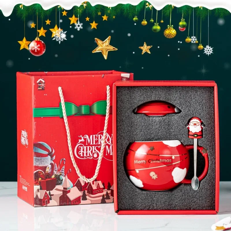 

2023 Christmas Cup Ceramic Spoon Mug with Lid Creative Large Volume Lovers Coffee Mug Gift Box with Hand Gift Ceramic Mug Cups
