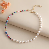 hi man asymmetric acrylic devils eye stone irregular pearl pendant necklace women fashion versatile jewelry gift