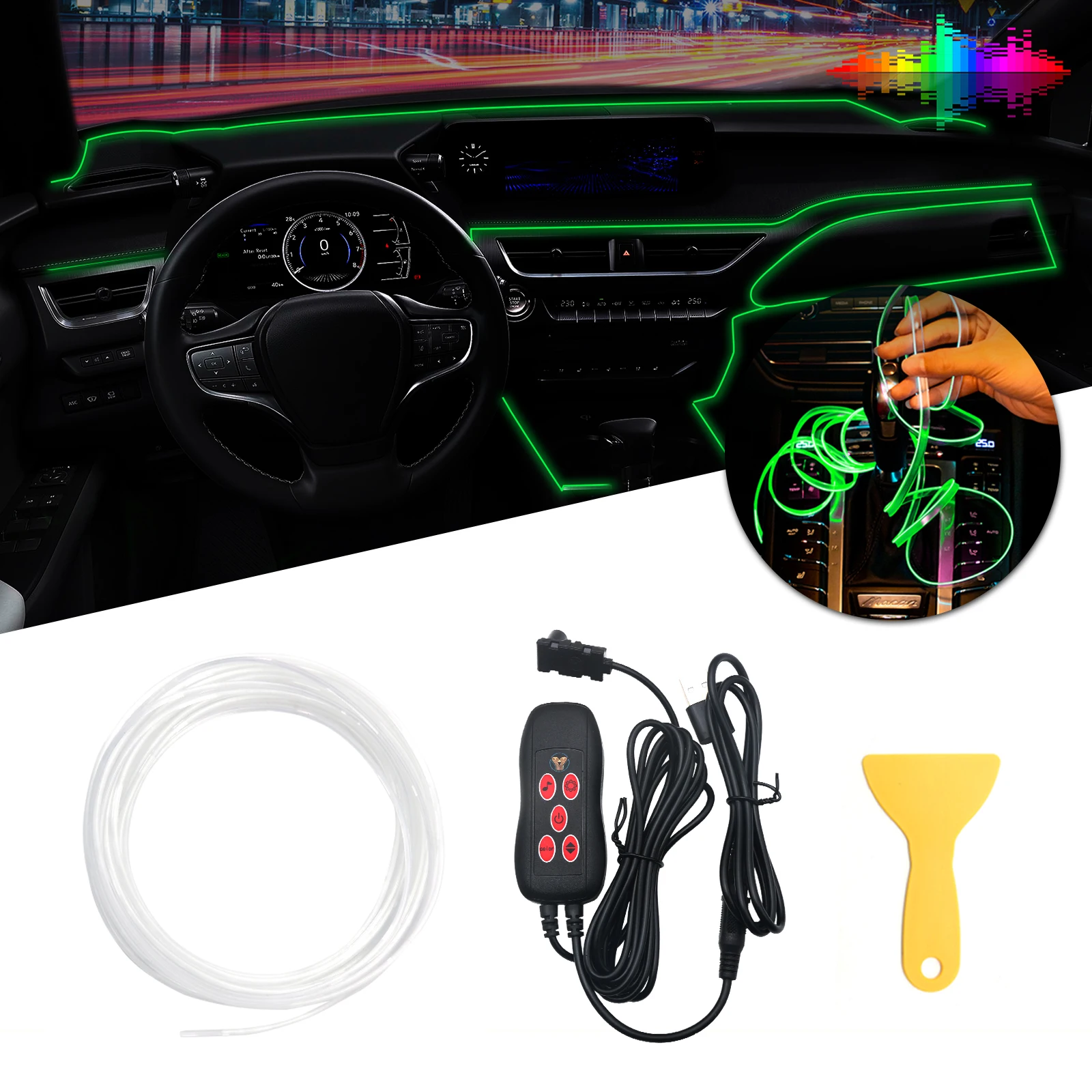 

4M RGB EL Wire LED Car Lights Interior USB Srtips With 8mm Sewing Edge Music Sync Multicolor Car Ambient Lighting Kits Inside