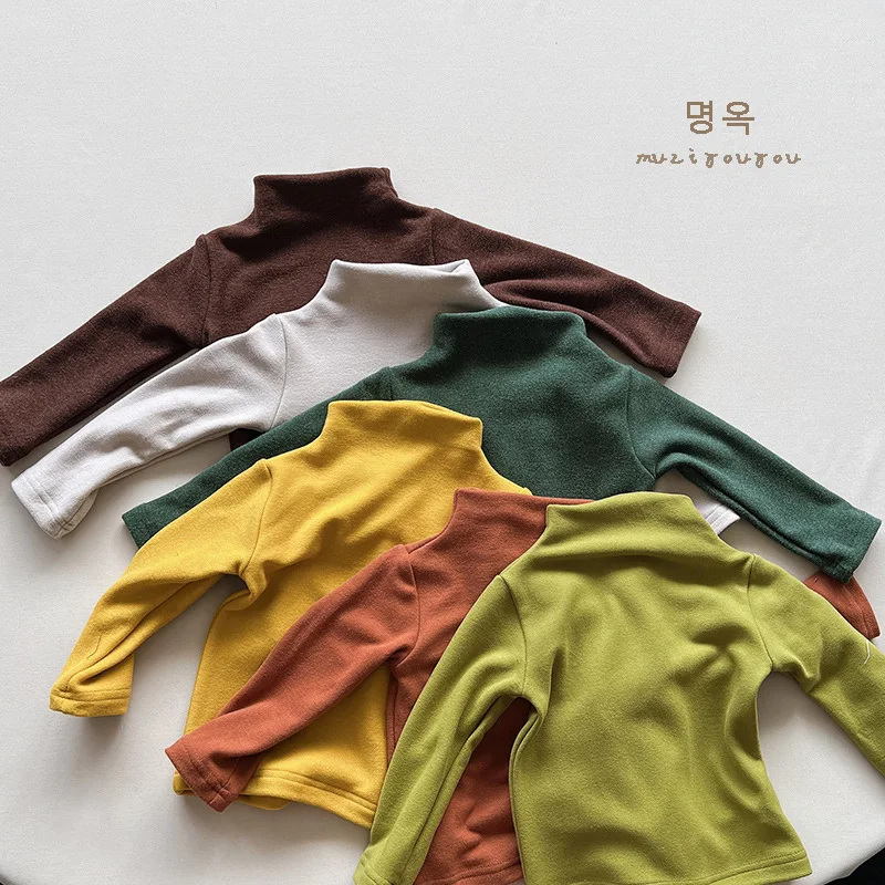 

2022 Autumn Winter New Kid Candy Color Bottoming Shirt Children Girl Soft Fashion Long Sleeve T-shirt Boy Baby Cotton Solid Tees