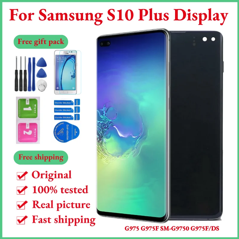 

Original AMOLED Screen For Samsung Galaxy S10 Plus LCD Display 6.4"No Frame s10+ G975F Display LCD Touch Screen Digitizer Repair