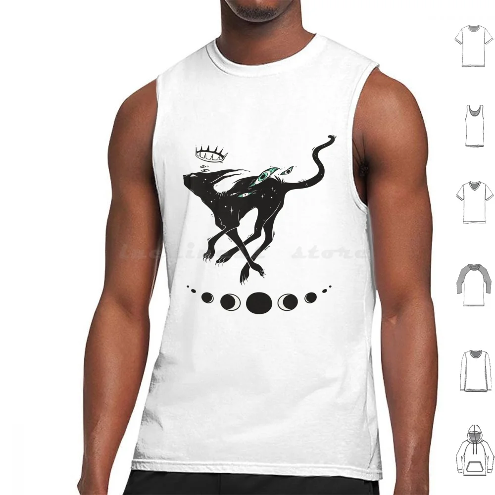 

Cute Black Cat Running Tank Tops Print Cotton Cat Cats Black Cat Witchy Witch Surreal Many Eyes Eyes Creepy Cool Strange
