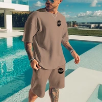 summer solid color 2 piece sets tracksuit mens oversized clothes retro beach style 3d printed t shirts men suit tshirt shorts