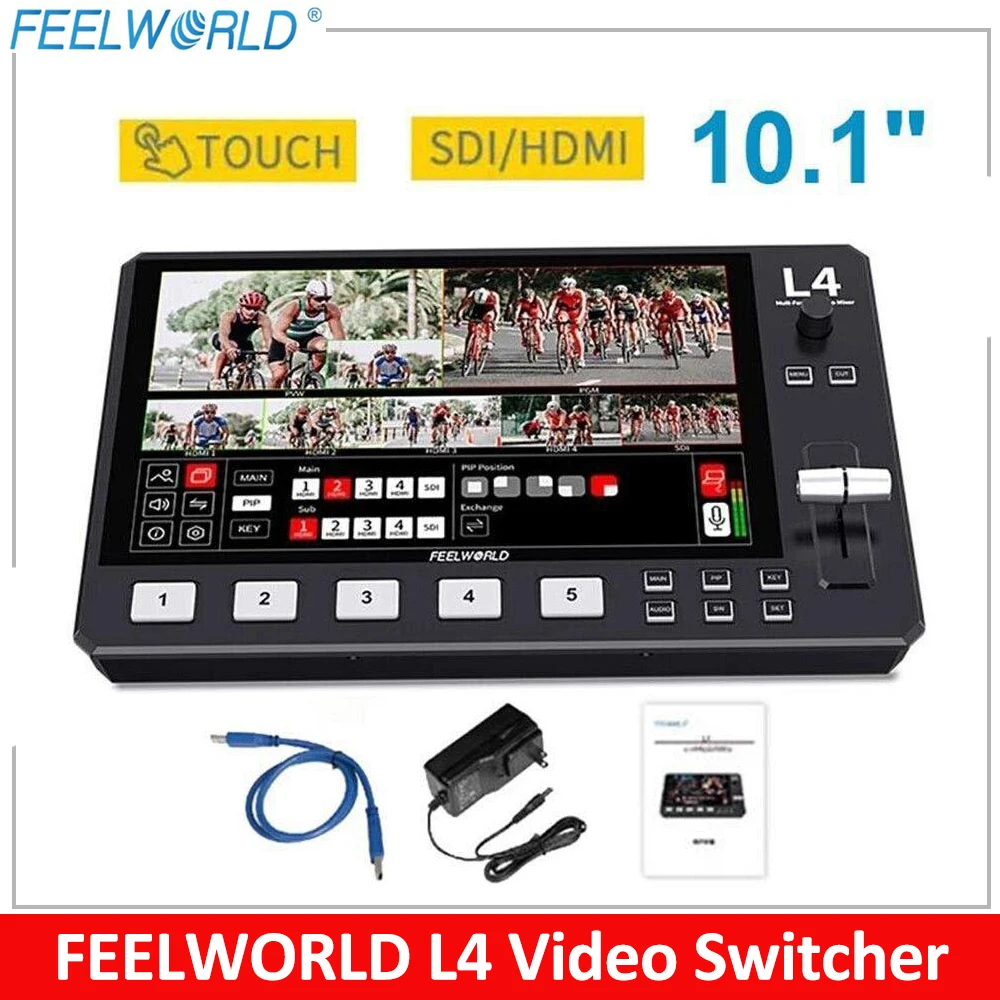 Видеопереключатель FEELWORLD L4 с сенсорным экраном 10 1 дюйма для прямой трансляции