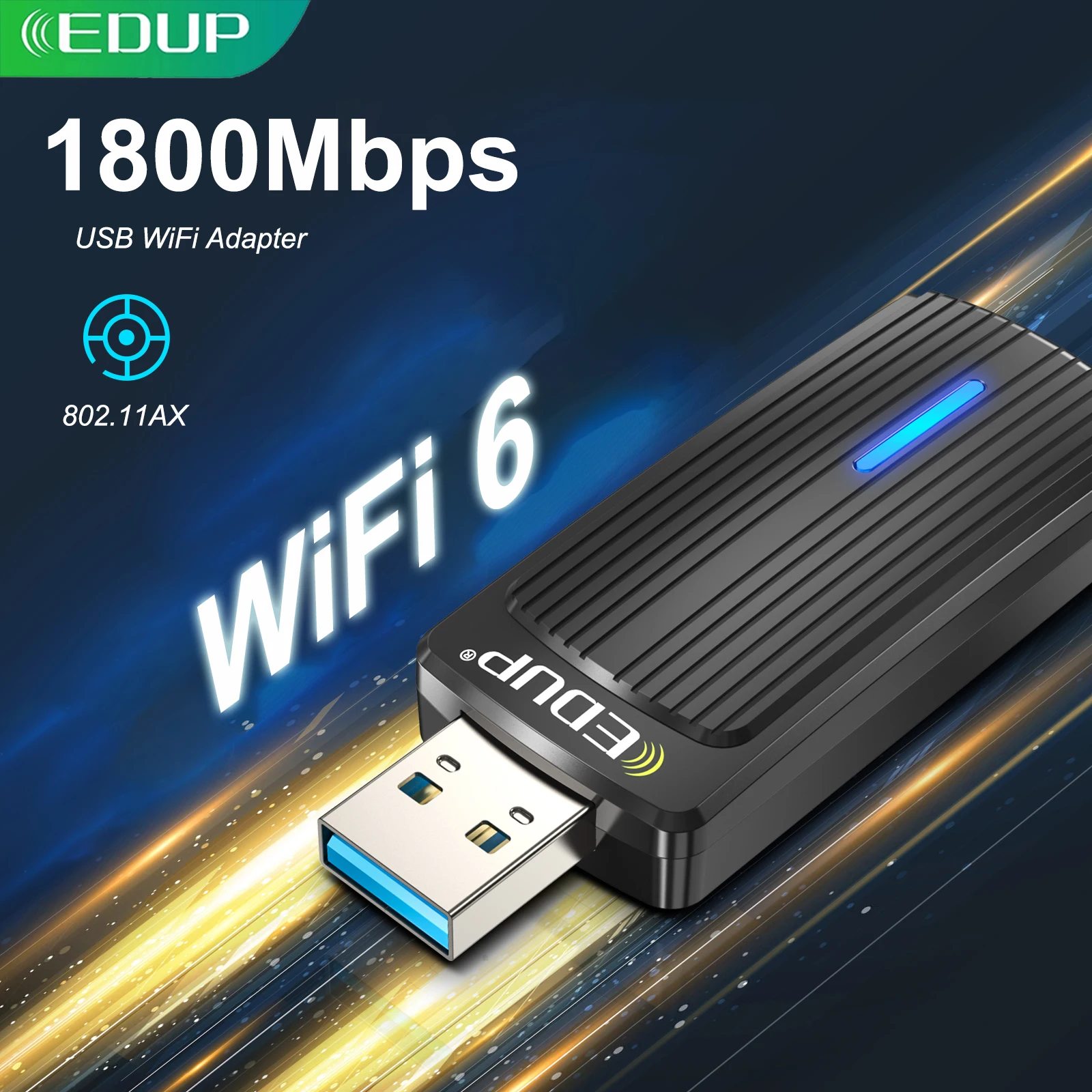 

EDUP USB WiFi Adapter 1800Mbps USB3.0 Network Card WiFi6 Dongle USB 802.11AX LAN Ethernet 2.4G/5G For PC Laptop Windows10/11