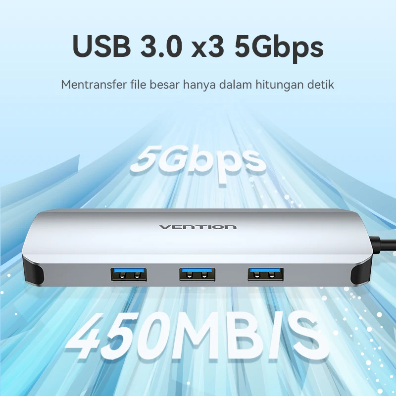 Фото Vention USB C HUB Type to 3 0 док-станция HDMI RJ45 4K для MacBook Pro Air Аксессуары Тип 1 разветвитель Vention USB C HUB Type to 3 0 док-станция HDMI RJ45 4K для MacBook Pro Air Аксессуары Тип 1 разветвитель