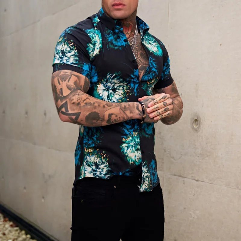 2022 summer new Europe and the United States men's casual short sleeve printed shirt Hawaii holiday shirt men