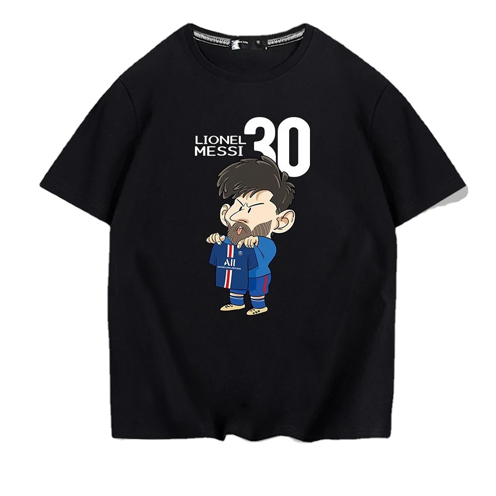 

2023 Cartoon Messi 30 Cotton Short Sleeve T Shirt Loose Casual Football Star Fans Clothing Oversize XXXXXL