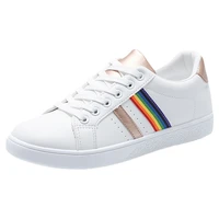 white shoes women personality rainbow decoration breathable lace up simplicity all match non slip flat casual woman sneakers