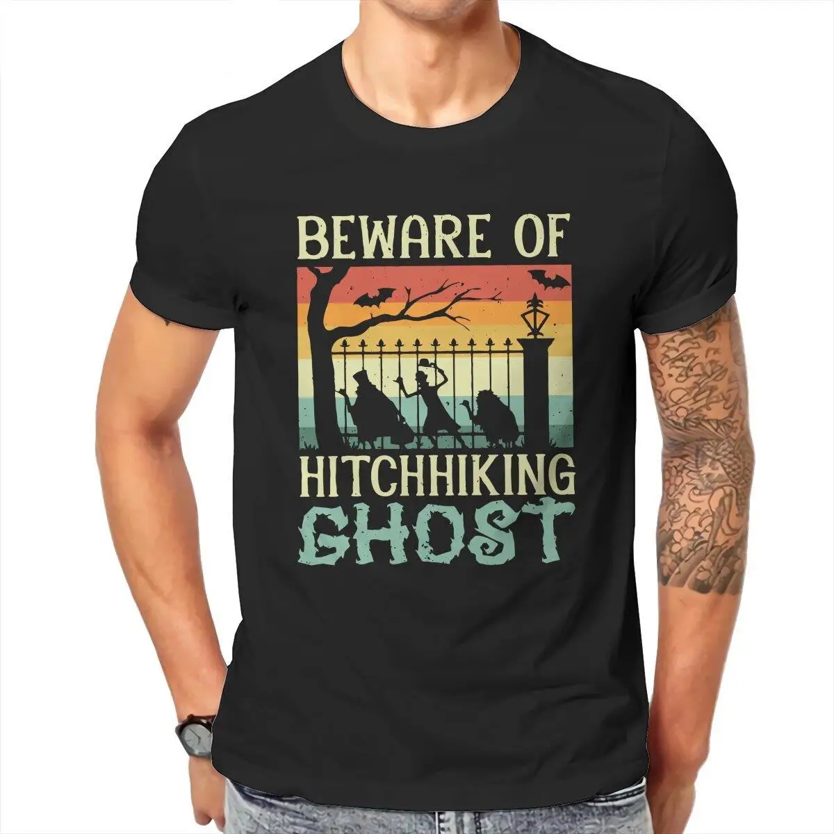 Beware Of The Hitchhiking Ghost T Shirt for Men Cotton for Male T-Shirts Halloween Trick Or Treat Tees Short Sleeve Clothing