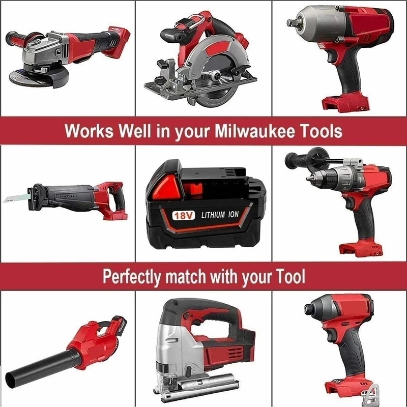 Фото Оригинальный сменный литий-ионный аккумулятор 18 в 1815 Ач для Milwaukee M18, аккумуляторы для электроинструментов 48-11-1850 48-11-1860 48-11-Z50 №5