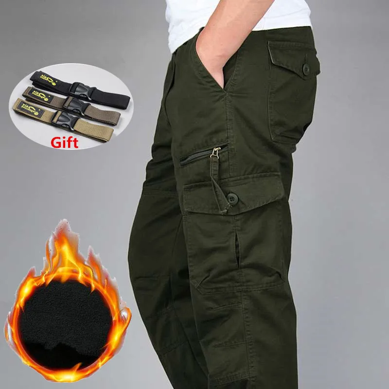 

Брюки-карго мужские длинные, камуфляжные плотные штаны, флисовые тактические теплые хлопковые армейские мешковатые штаны в стиле милитари, двойные, зимние