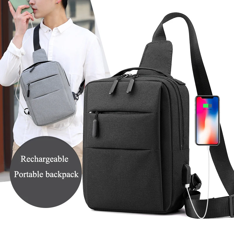 Men's Shoulder Bag USB Charging Sport Sling Bag Anti-theft Crossbody Chest Bag Casual Travel Bag Business Tablet Small Backpacks