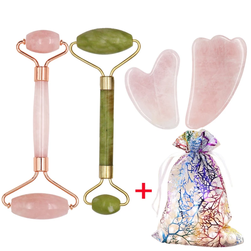 Плитка роликовый массажер для лица Guasha с двойной головкой Нефритовый камень