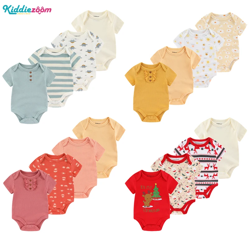 

2023 Newborn Bodysuits 4-Pieces Baby Boy Short Sleeve Jumpsuit Toddler Girl 95% Cotton Clothes 0-12Months Infant Romper Clothing