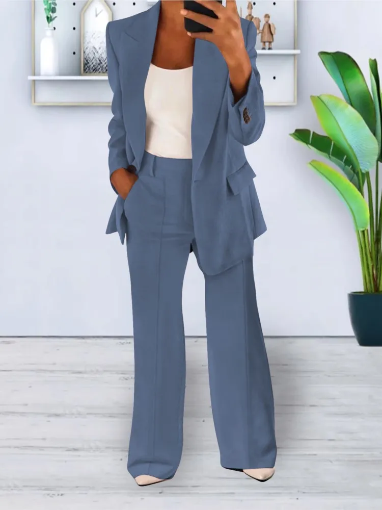 Autumn Winter Fashion Lapel Suit Coat 2pc Sets 2025 Office Lady Elegant V-Neck Jacket Full Sleeve Pocket Streetwear Jackets