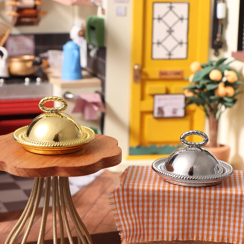 

1:12 миниатюрный поднос для кукольного домика с крышкой, посуда для западного стейка, кухонная модель, декоративная игрушка, аксессуары для кукольного домика