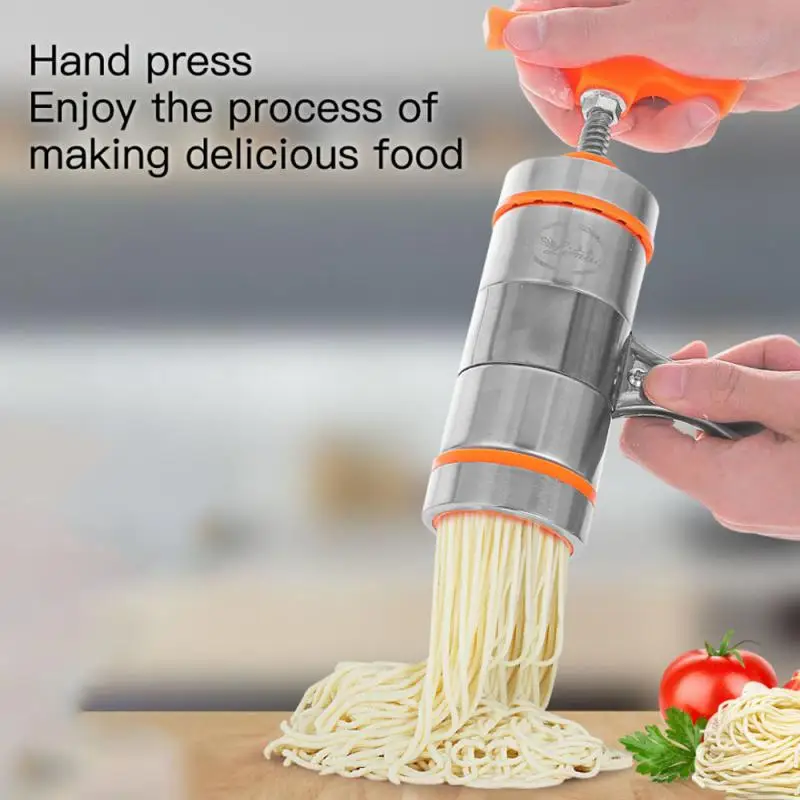 

Manual DIY Spaghetti Noodle Press Machine Stainless Steel Pasta Noodle Makers WithDie Heads Kitchen Rigatoni Fruit Juicer