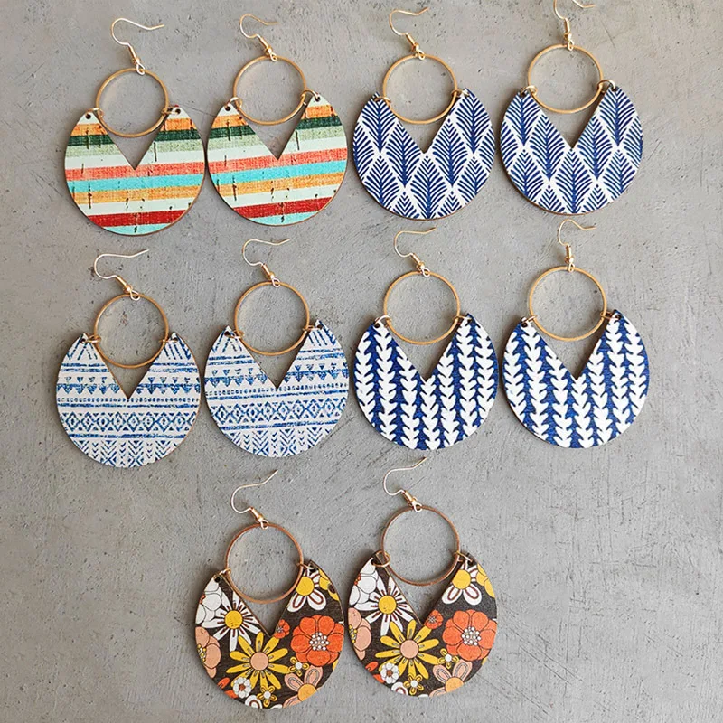 Simple fashion blue dye printed Earrings Bohemian geometric stripe stitched female |