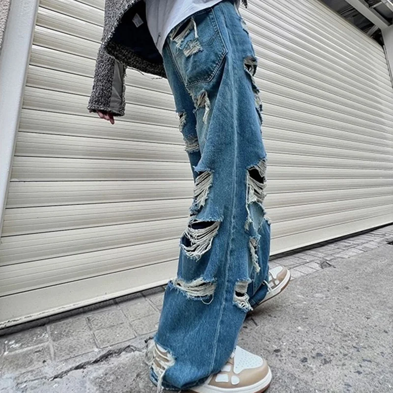 Y2K Emo Vintage Streetwear Harajuku Ripped Baggy Gothic Pants Hip Hop Punk Fairy Grunge Jeans for Men Denim Trousers Alt Clothes