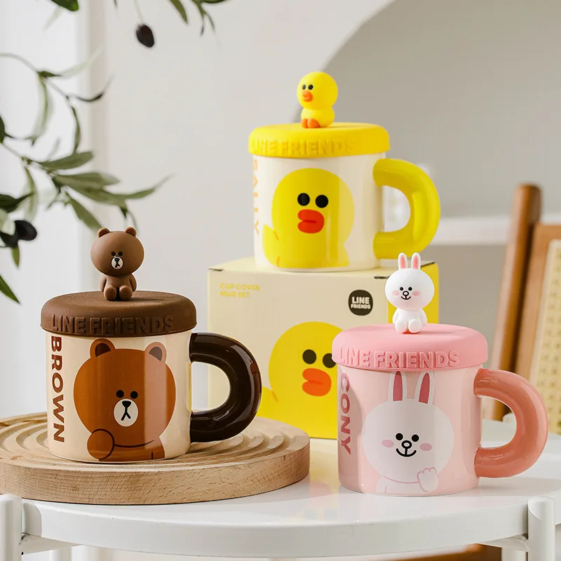 Line Friends Кони Салли Бурый Медведь Милый Мультфильм Керамика Кофейная Чашка Kawaii