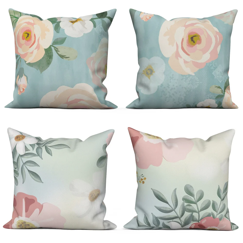 

Rose Flower Painting Cushion Cover Polyester Linen Velvet Pillowcase Home Office Sofa Car Cushions Decor Throw Pillow Case