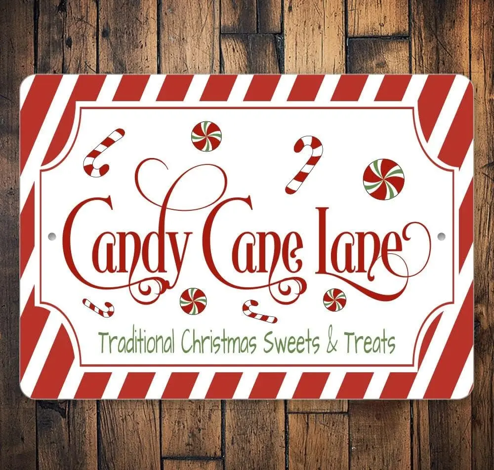 Candy Cane Lane Ретро Металлическая жестяная вывеска Традиционные рождественские