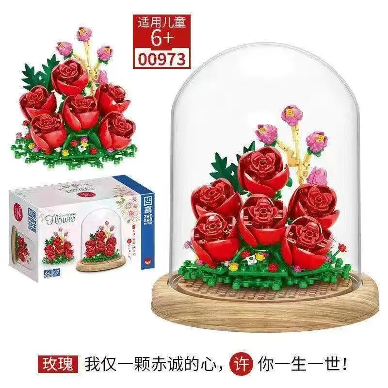 

City Mini Immortal Flower Ornament Model Building Blocks Friends Rose Home Decoration DIY Bricks Toys for Girls Children Gift