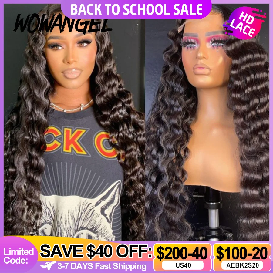 Wow Angel HD Lace Frontal Wigs 34inch Deep Wave Wigs 13x6 Full Lace Front Human Hair Wigs Melt Skins Glueless Lace Closure Wigs
