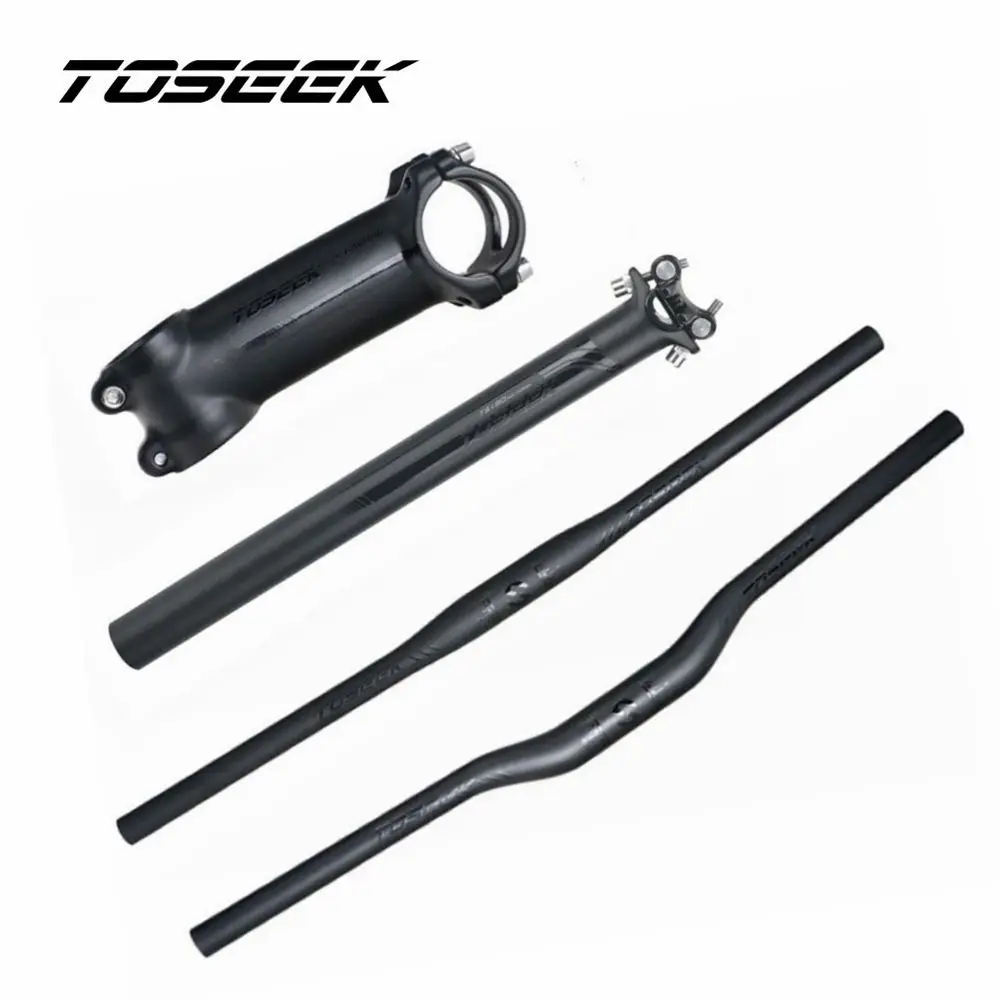 

TOSEEK Black Matt Carbon Fibre Bicycle Bars Sets Handlebar Seatpost Stem For MTB Mountain Bike Parts