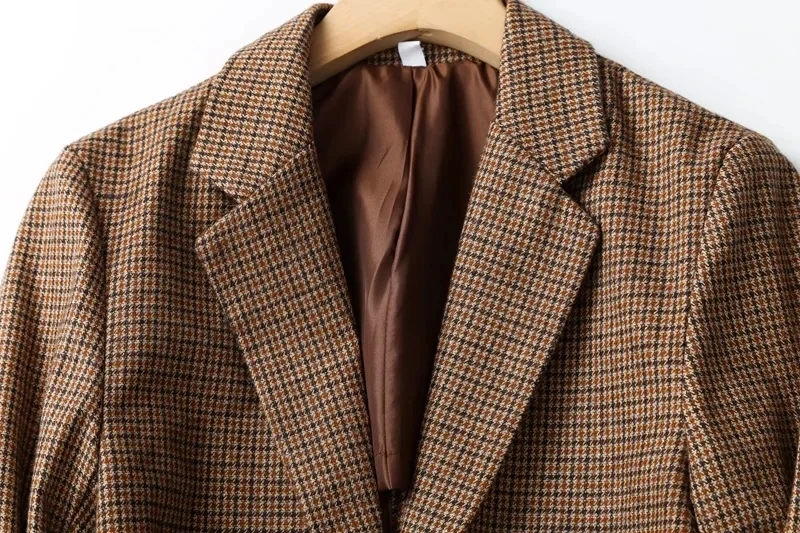 Maxdutti England Style High Street Vintage Plaid Single Breasted Fashion Blazers Casual Checked Office lady Blazers Women Tops