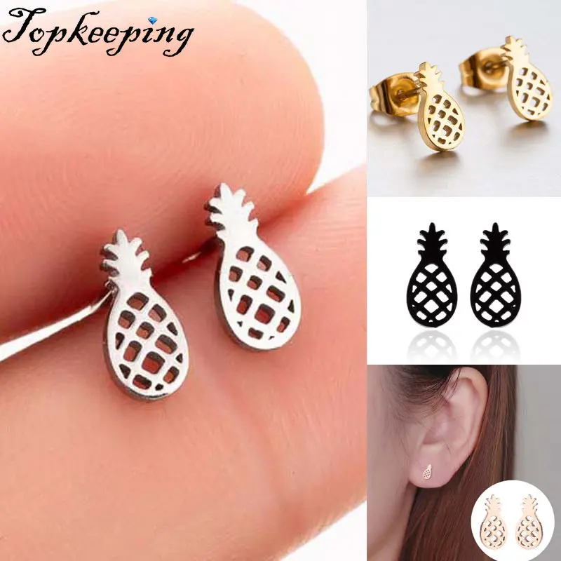 

Pineapple Stainless Steel Earrings For Women Fashion Hollow Ear Piercing Jewelry Wedding Studs Pendientes 1Pair