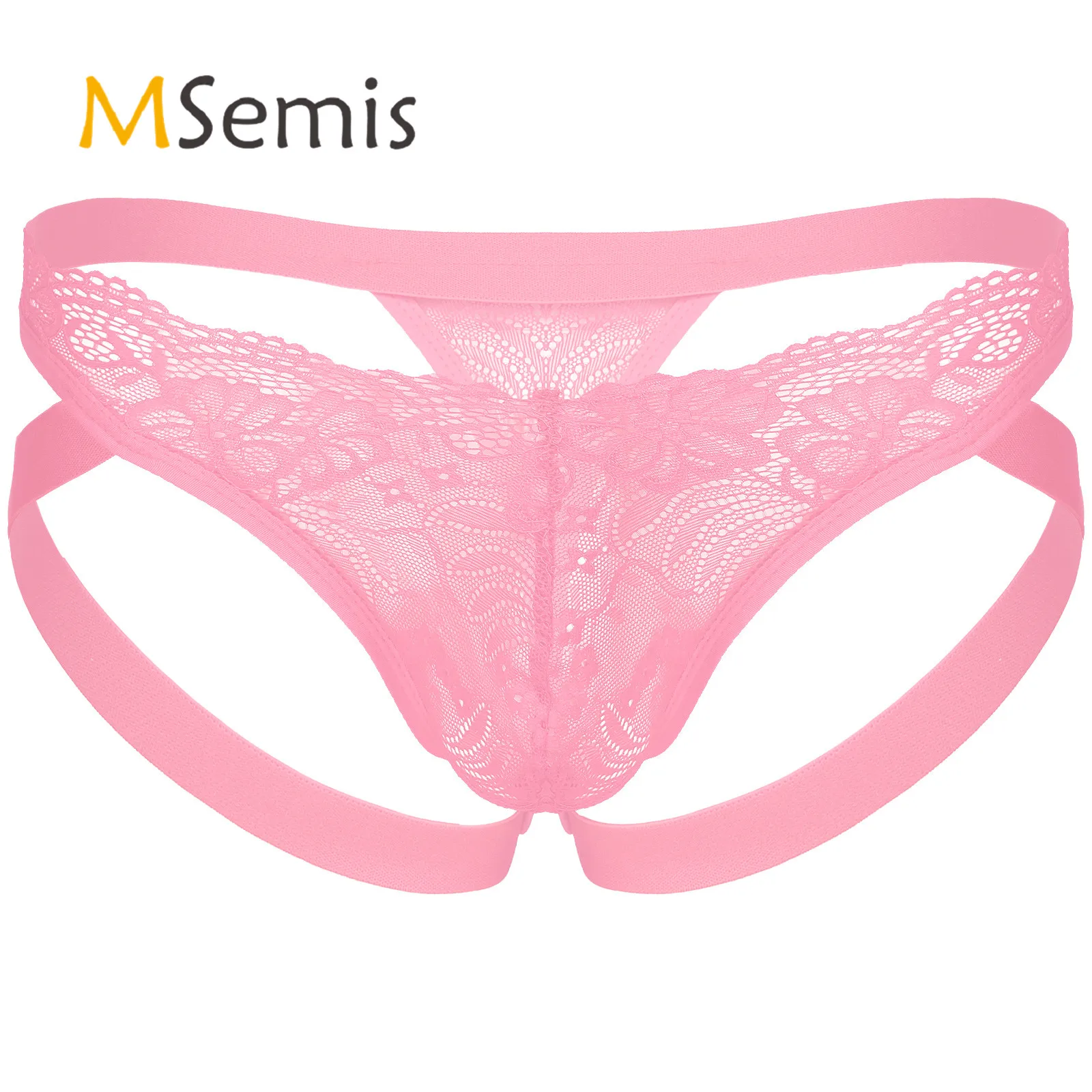 

Lingerie Sissy Underwear Mens Thongs See-through Floral Lace Briefs G-String Open Butt Low Rise Elastic Waistband Sissy Panties