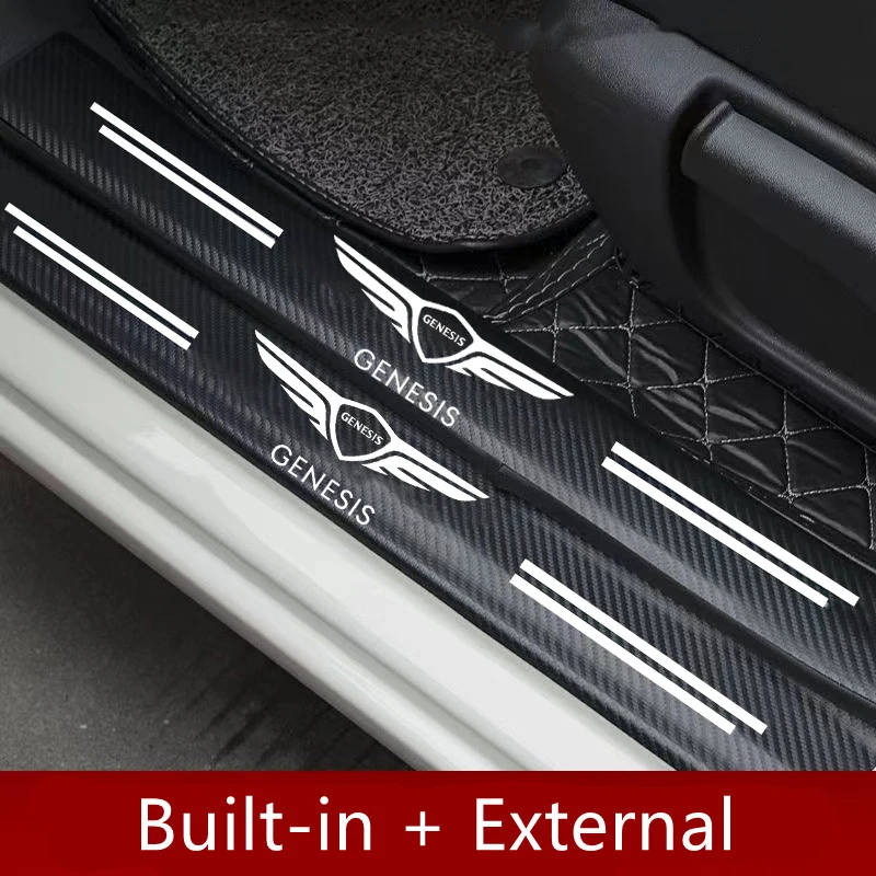 

4 шт., кожаные виниловые наклейки на пороги автомобиля, из углеродного волокна