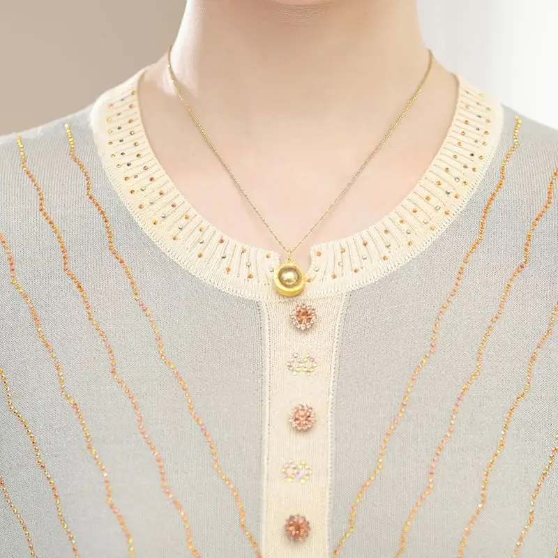 Женский трикотажный топ с круглым вырезом и коротким рукавом