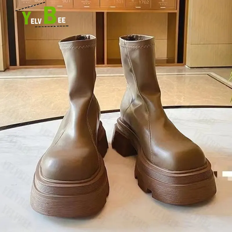 

Женские ботинки челси на массивной платформе, Дизайнерские повседневные ботильоны на квадратном каблуке, Осень-зима, 2022