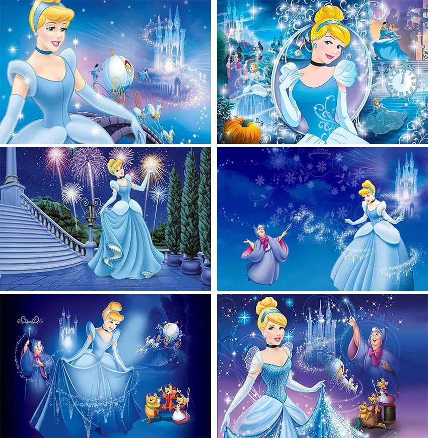 Ceny Disney Niebieska Sukienka Blondynka Księżniczka Tło Dziewczyny Dekoracje Na Przyjęcie Urodzinowe Niestandardowe Tło Kopciuszek Banner Baby Shower Photocall