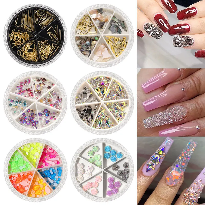 

New 3D Nail Art Jewelry AB Rhinestone Rivet Butterfly 6 Grids Mixed Turntable Jewelry Sequins Nail Spot Manicure Decoration