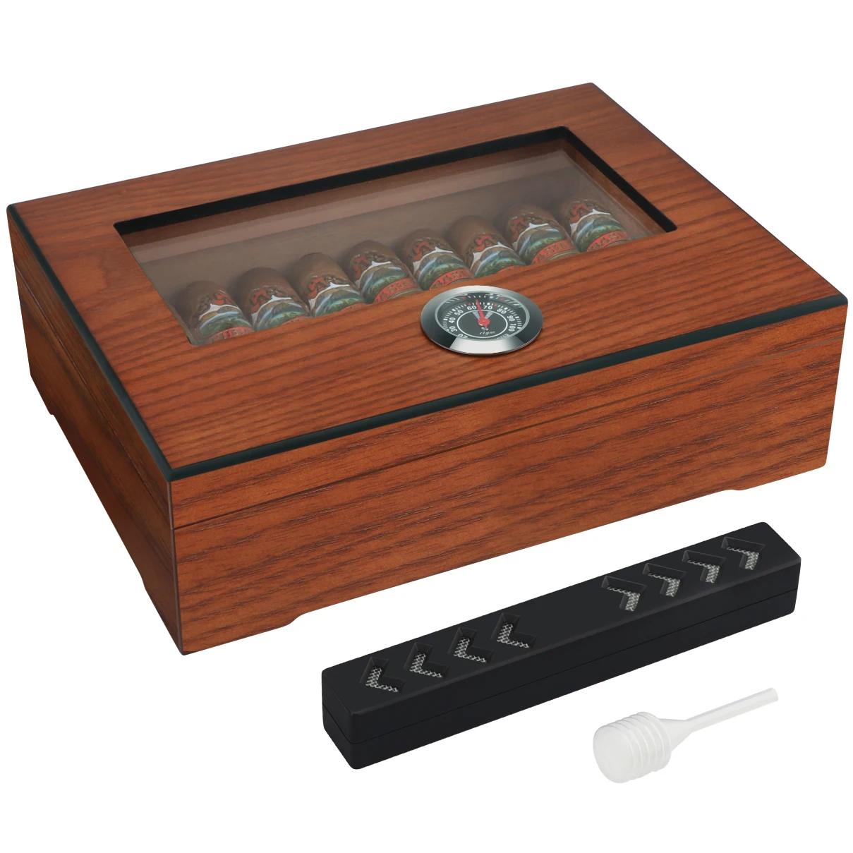 

For Cigarette Wood Cigar Cedar Portable Humidifier Cohiba Glass Accessories Case Xifei Hygrometer Humidor Smoking Box Window